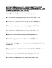 Food Safety Manager Certification Exam: Solved Questions and Answers