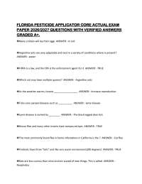 Florida Pesticide Applicator Core Exam Questions and Answers 2026/2027