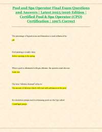 Pool and Spa Operator Certification Exam: Q&A for CPO
