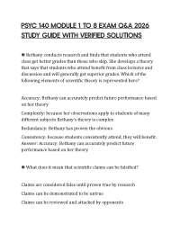 PSYC 140 MODULE 1 TO 8 EXAM Q&A 2026 STUDY GUIDE WITH VERIFIED SOLUTIONS