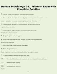 Human Physiology Midterm Exam with Complete Solutions