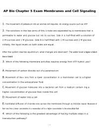 AP Biology Chapter 5 Exam: Membranes and Cell Signaling