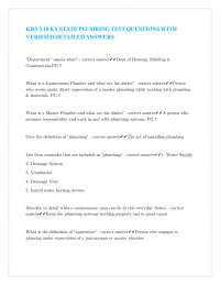 Kentucky State Plumbing Test Questions and Answers