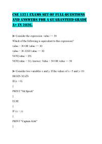 CSE 1321 EXAMS SET OF FULL QUESTIONS AND ANSWERS FOR A GUARANTEED GRADE A+ IN 2026