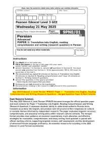 Edexcel A Level Persian Paper 1 (May 2025): Translation, Reading, and Research