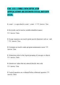 CSE 1321 CORE CONCEPTS AND APPLICATION QUESTIONS FINAL REVIEW 2026.