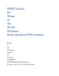 Bordeaux Wines Exam Questions and Answers