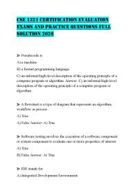 CSE 1321 CERTIFICATION EVALUATION EXAMS AND PRACTICE QUESTIONS FULL SOLUTION 2026