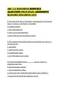 ARE 112 MASTERING RESOURCE ALLOCATION PRINCIPLES: ASSESSMENT QUESTION SPECIMENS 2026