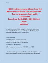 HESI Health Assessment Exam Prep Test Bank Latest 2026 with 700 Questions and Answers