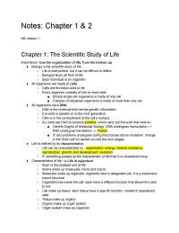 Notes for Biology: Chapter 1 and 2