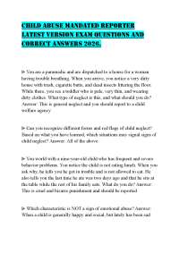 CHILD ABUSE MANDATED REPORTER FINAL REPORTING EXAMINATION FULL QUESTIONS AND CORRECT ANSWE
