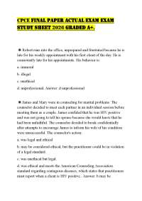 CPCE FINAL PAPER ACTUAL EXAM EXAM STUDY SHEET 2026 GRADED A+.