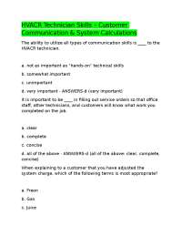 HVACR Technician Skills: Customer Communication & System Calculations Quiz