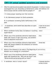 CWV-101 Worldview Exam Questions and Answers