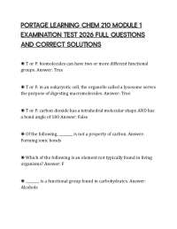 PORTAGE LEARNING CHEM 210 MODULE 1 EXAMINATION TEST 2026 FULL QUESTIONS AND CORRECT SOLUTI