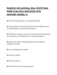 PEARSON VUE NATIONAL REAL ESTATE FINAL PAPER EXAM 2026 QUESTIONS WITH ANSWERS GRADED A+