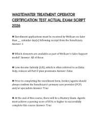 WASTEWATER TREATMENT OPERATOR CERTIFICATION TEST ACTUAL EXAM SCRIPT 2026