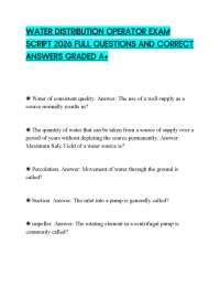 WATER DISTRIBUTION OPERATOR EXAM SCRIPT 2026 FULL QUESTIONS AND CORRECT ANSWERS GRADED A+