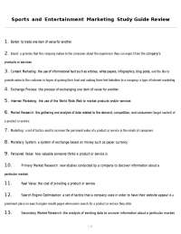 Sports and Entertainment Marketing Study Guide: Definitions and Review Questions