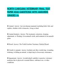 NORTH CAROLINA VETERINARY FINAL TEST PAPER 2026 QUESTIONS WITH ANSWERS GRADED A+
