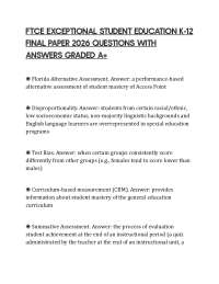 FTCE EXCEPTIONAL STUDENT EDUCATION K-12 FINAL PAPER 2026 QUESTIONS WITH ANSWERS GRADED A+