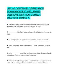 LAW OF CONTRACTS CERTIFICATION EXAMINATION TEST 2026 UPDATED QUESTIONS WITH 100% CORRECT S
