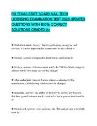 PSI TEXAS STATE BOARD NAIL TECH LICENSING EXAMINATION TEST 2026 UPDATED QUESTIONS WITH 100