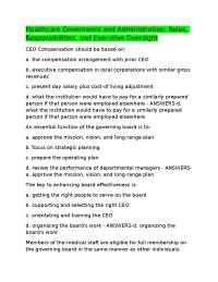 Healthcare Governance and Administration: Executive Oversight & Responsibilities - Practic