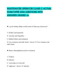 WASTEWATER OPERATOR CLASS C ACTUAL EXAM PAPER 2026 QUESTIONS WITH ANSWERS GRADED A