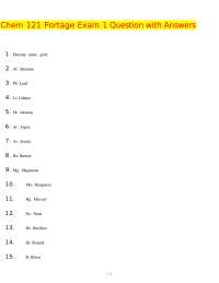 Chem 121 Portage Exam 1 Question with Answers