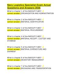 Navy Logistics Specialist Exam Actual Questions and Answers 2026