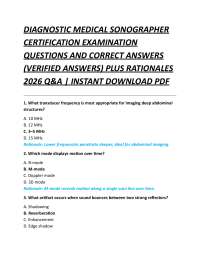 DIAGNOSTIC MEDICAL SONOGRAPHER CERTIFICATION EXAMINATION QUESTIONS AND CORRECT ANSWERS