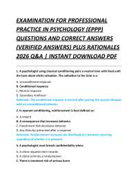 EXAMINATION FOR PROFESSIONAL PRACTICE IN PSYCHOLOGY (EPPP) QUESTIONS AND CORRECT ANSWERS