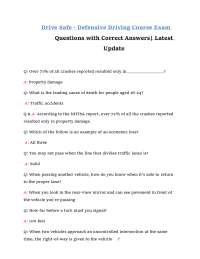 Drive Safe - Defensive Driving Course Exam Questions with Correct Answers| Latest Update