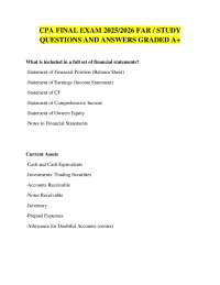 CPA FAR Final Exam 2025/2026 – Financial Accounting & Reporting Study Guide – A+