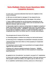 Torts Multiple Choice Exam Questions With Complete Answers.