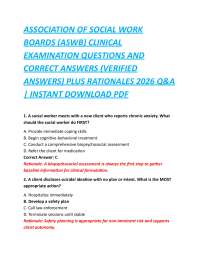 ASSOCIATION OF SOCIAL WORK BOARDS (ASWB) CLINICAL EXAMINATION QUESTIONS AND CORRECT ANS