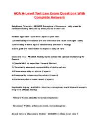 AQA A-Level Tort Law Exam Questions With Complete Answers.