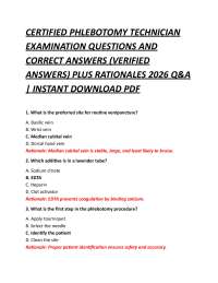 CERTIFIED PHLEBOTOMY TECHNICIAN EXAMINATION QUESTIONS AND CORRECT ANSWERS (VERIFIED ANS