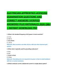 ELECTRICIAN APPRENTICE LICENSING EXAMINATION QUESTIONS AND CORRECT ANSWERS (VERIFIED AN