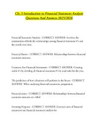 Ch: 3 Introduction to Financial Statement Analysis Questions And Answers 2025/2026
