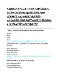 AMERICAN REGISTRY OF RADIOLOGIC TECHNOLOGISTS QUESTIONS AND CORRECT ANSWERS (VERIFIED A