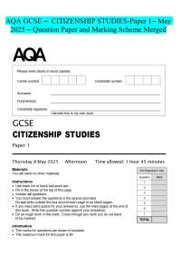 AQA GCSE – CITIZENSHIP STUDIES-Paper 1- May 2025 - Question Paper and Marking Scheme Merge