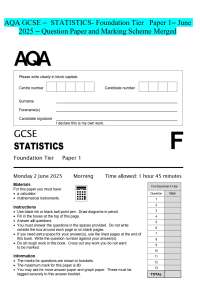 AQA GCSE - STATISTICS- Foundation Tier Paper 1- June 2025 - Question Paper and Marking Sch