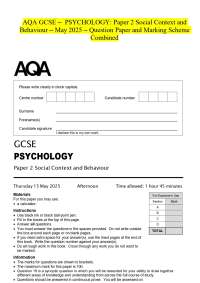 AQA GCSE – PSYCHOLOGY: Paper 2 Social Context and Behaviour - May 2025 - Question Paper an