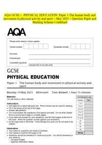 AQA GCSE - PHYSICAL EDUCATION: Paper 1-The human body and movement in physical activity an