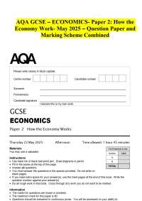 AQA GCSE – ECONOMICS- Paper 2: How the Economy Work- May 2025 – Question Paper and Marking