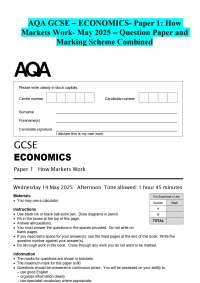 AQA GCSE – ECONOMICS- Paper 1: How Markets Work- May 2025 – Question Paper and Marking Sch