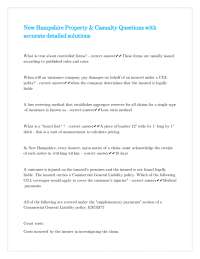 New Hampshire Property & Casualty Insurance Exam Questions with Detailed Solutions